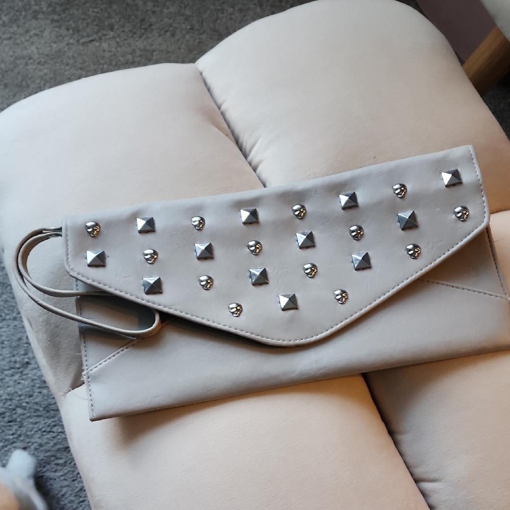 Studded Gray Clutch Bag
